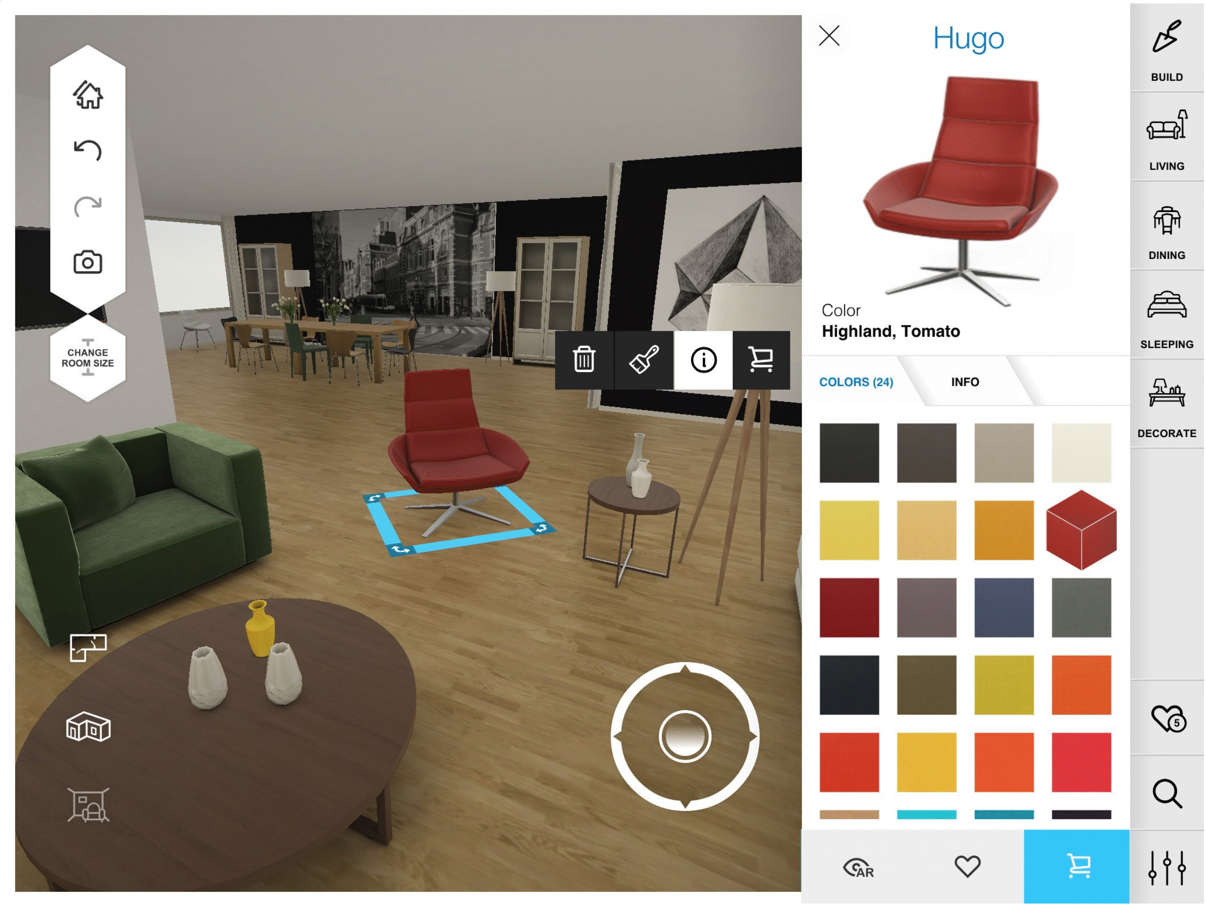 Kuvatõmmis 10: Amikasa äpi abil saab enda toad virtuaalselt ära sisustada, et tekiks parem ettekujutus, kuidas miski oma vahel paigutub ja kokku sobib. (allikas: https://itunes.apple.com/nz/app/amikasa-3d-floor-planner-with-augmented-reality/id918067772?mt=8)