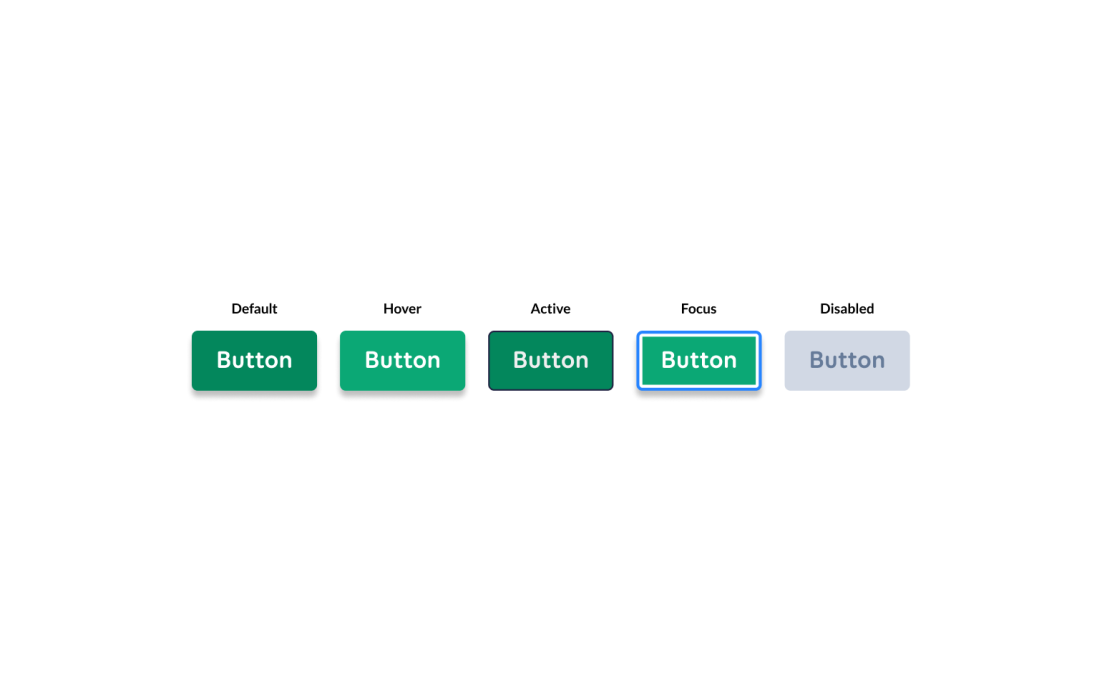 Buttons: default, hover, active, focus, disabled