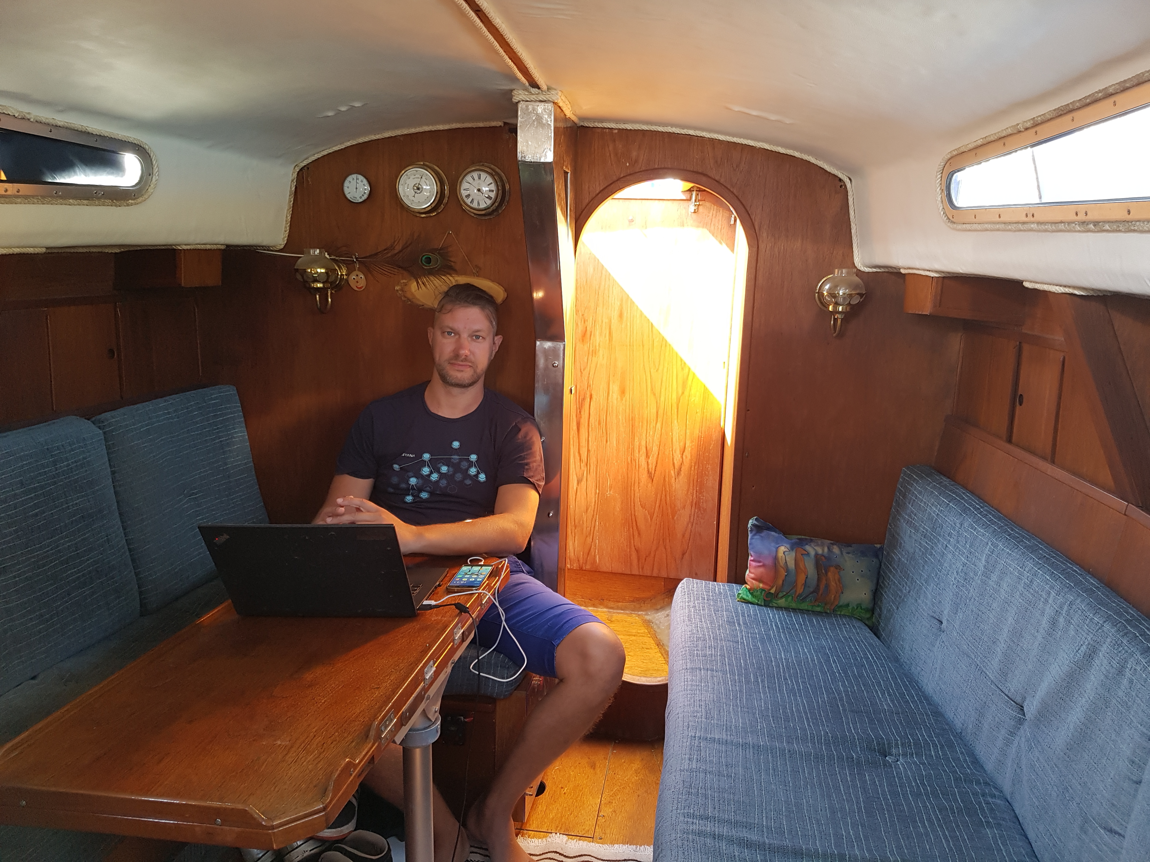 Remote office on the boat