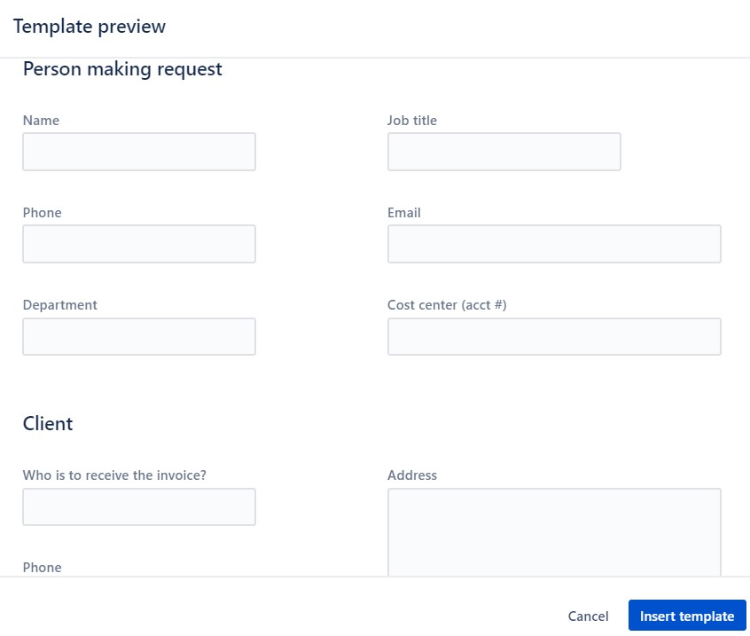 Example of Jira Service Management form template 