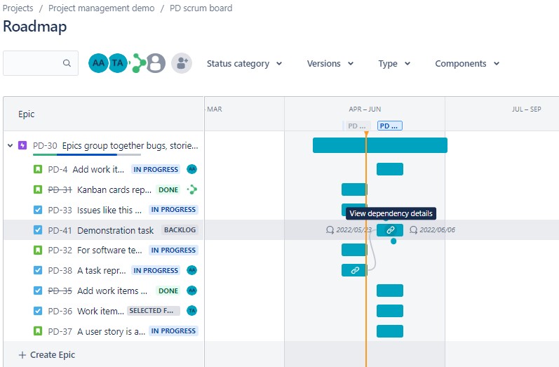 Example of Jira Software Basic roadmap