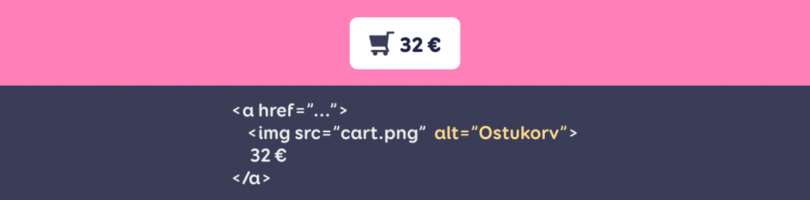 Ostukorvi ikoonile on lisatud alt=“Ostukorv” atribuut