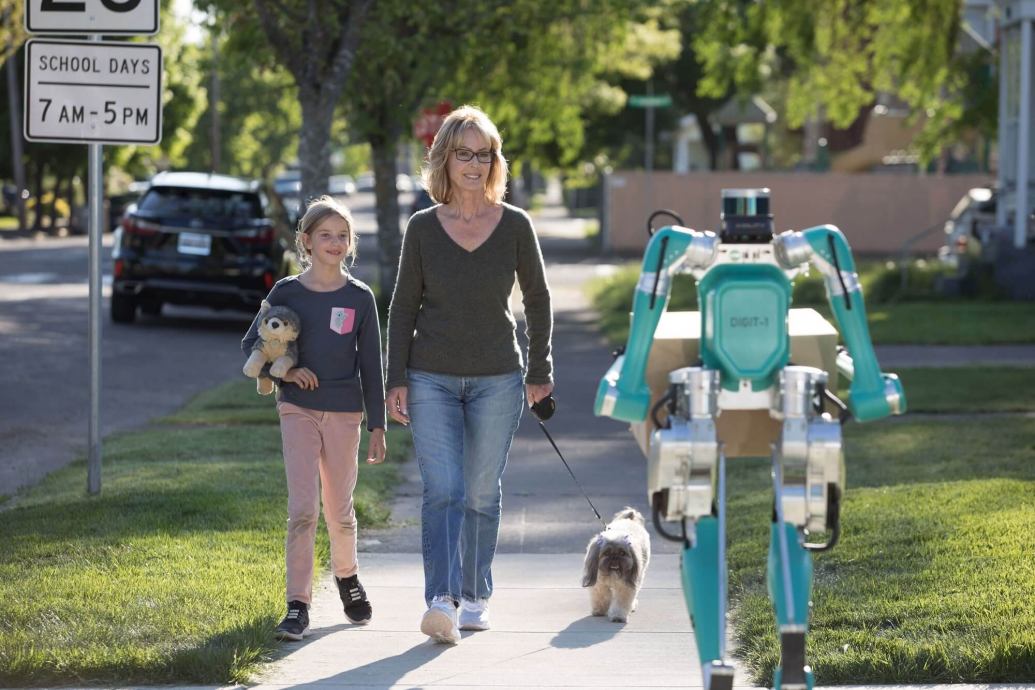  illustration of a human-sized robot developed by Ford and Agility Robotics in collaboration with humans