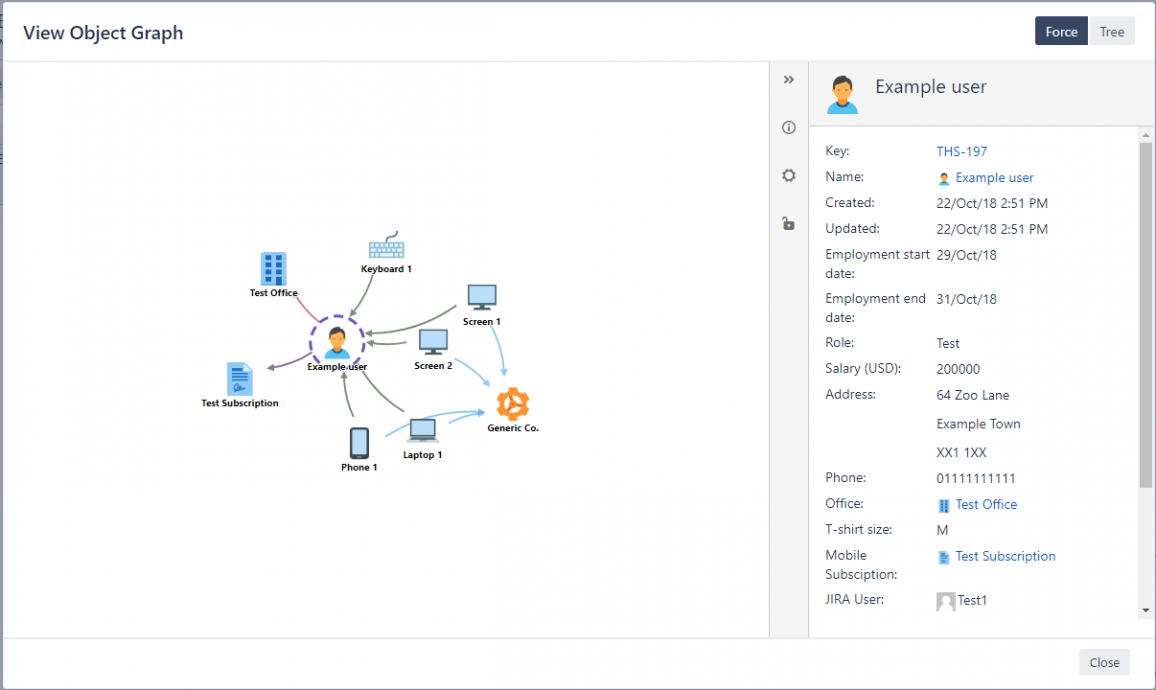 Example scheme on how Insight visualizes the dependencies between assets and services.