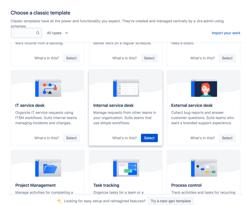 Jira Service Management new project templates