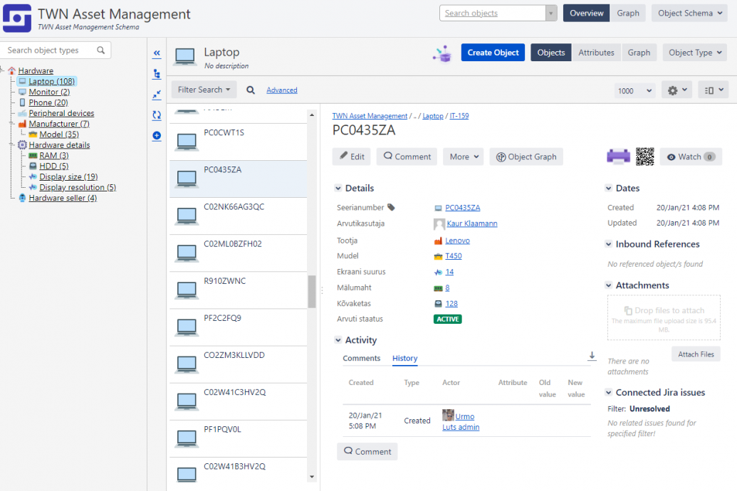 TWN asset structure view in Insight