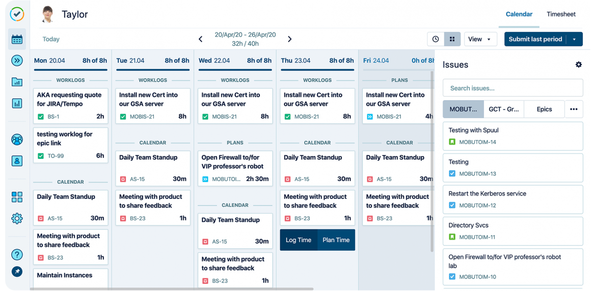 Tempo Timesheet timelogs presented on "my work" page 