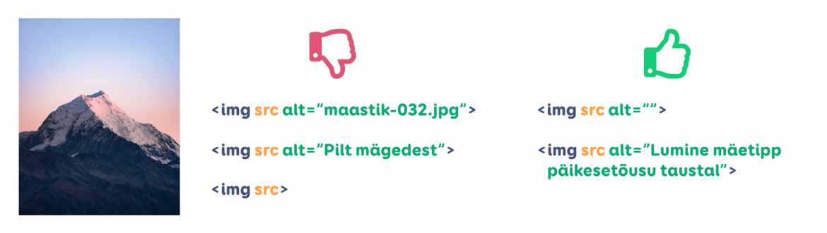 Pildi alt tekst ei tohi puududa, olla failinimi või sisaldada sõna „Pilt“. Pildi alt teksti võib jätta tühjaks, kui see on lihtsalt illustratiivne.