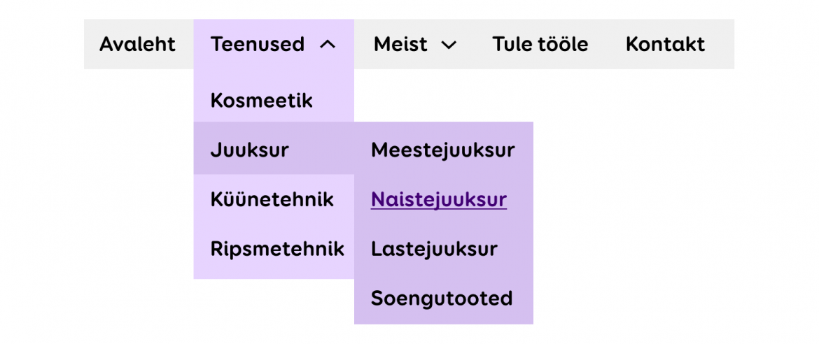 näidis kolmetasemelisest menüüst