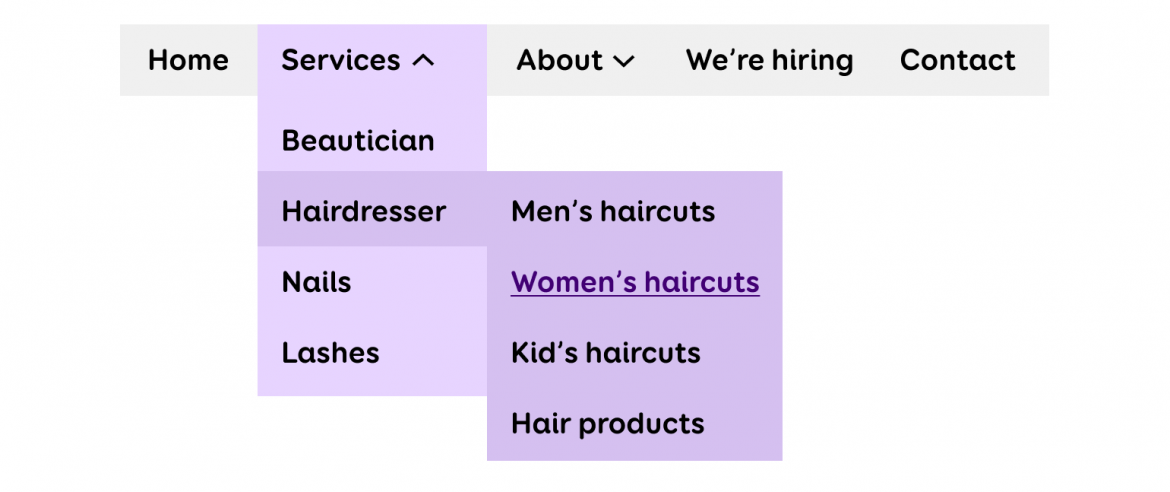 example of a three-level menu