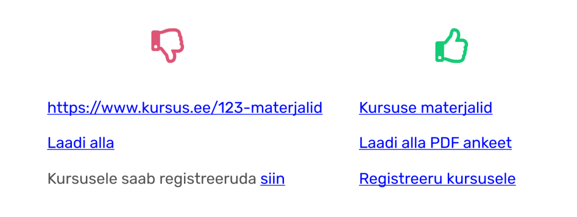 näidis heast lingist, mis ütleb, mida see teeb ja kehvast ehk väheütlevast lingist