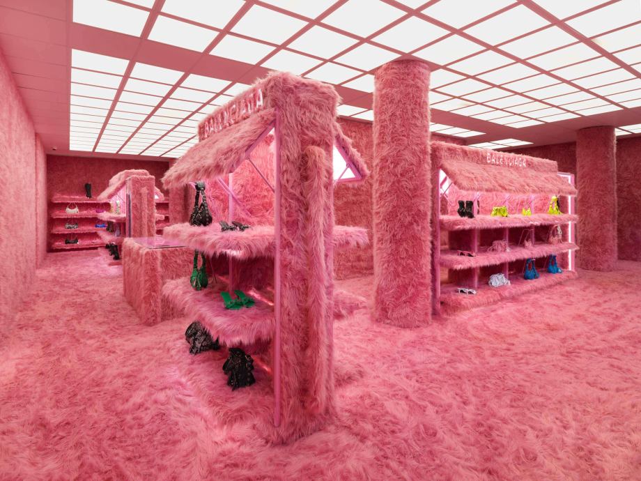 Balenciaga store in London, pink and furry