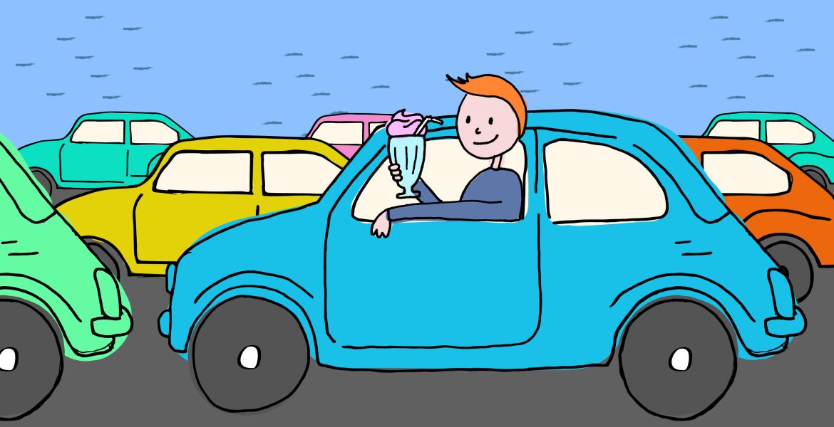 inimene autot juhtimas jäätisekokteil peos