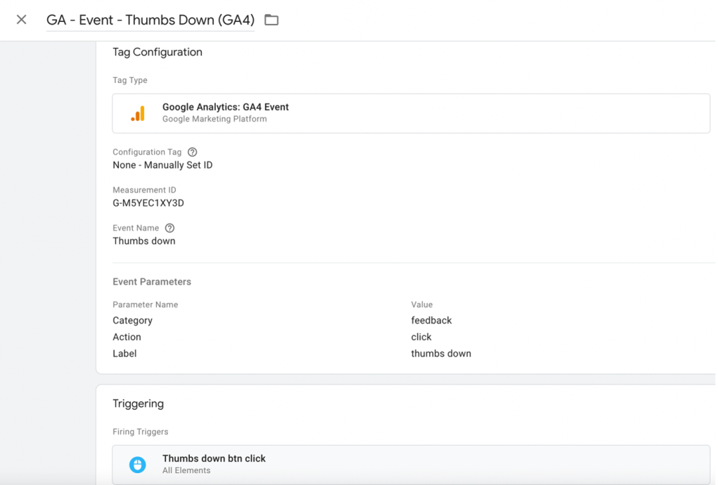 Setting up the "Thumbs up" button tag