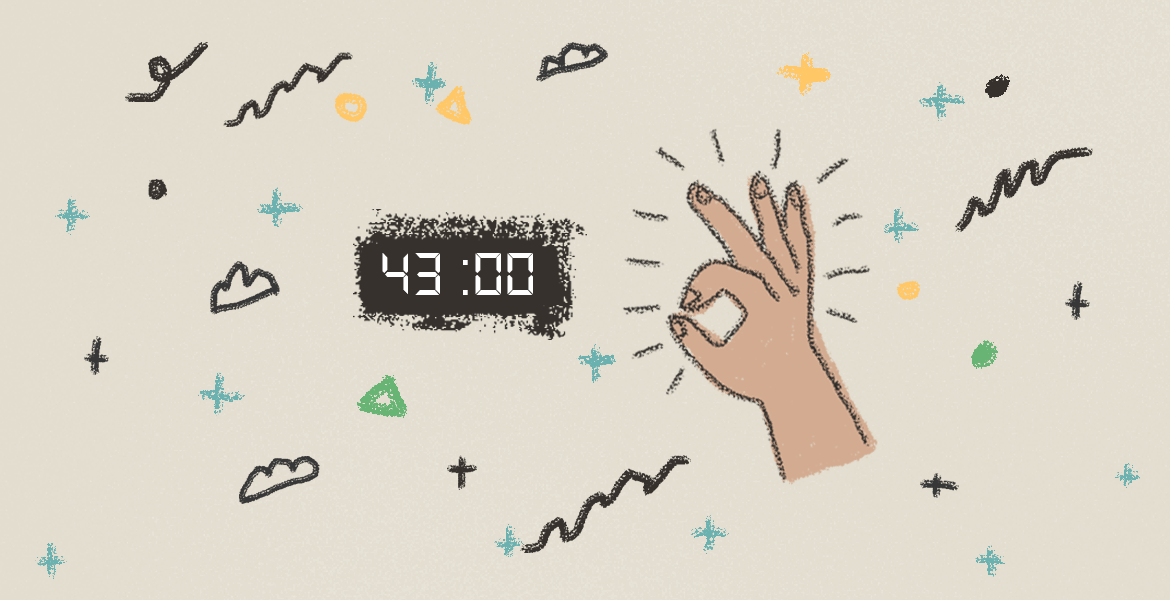 an illustration depicting the time and a human hand showing OK