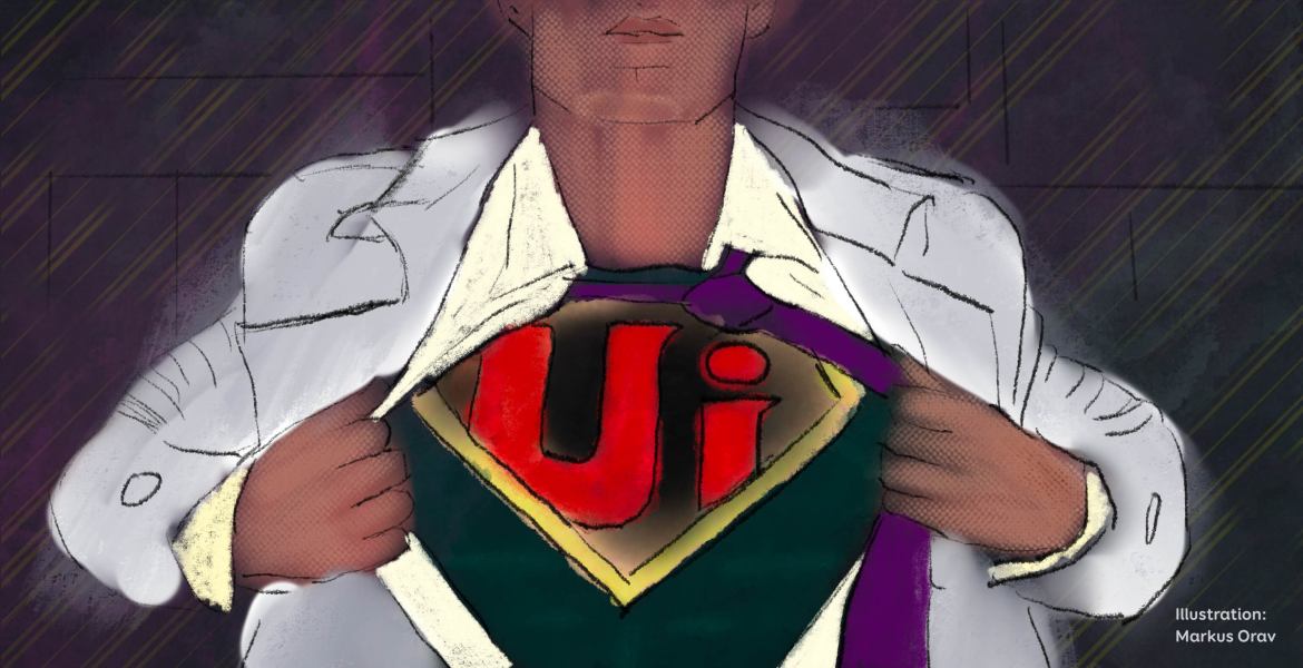 Hero, on whose shirt there's the acronym UI