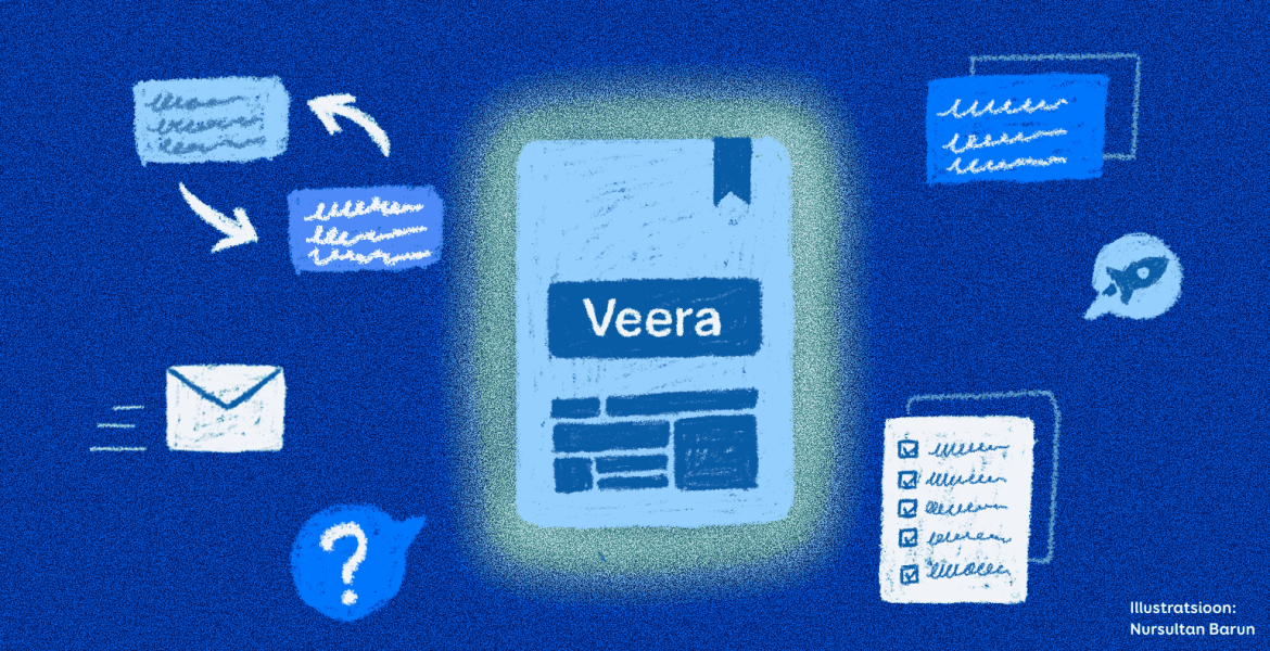 The icons of email and messages on blue background. In the middle, there's the text "Veera"