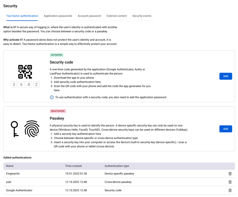 Two-factor authentication screenshot