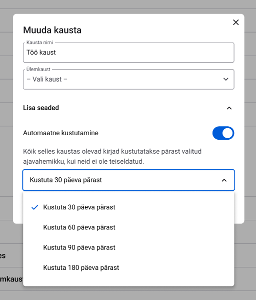 Automaatse kustutamise vaade.