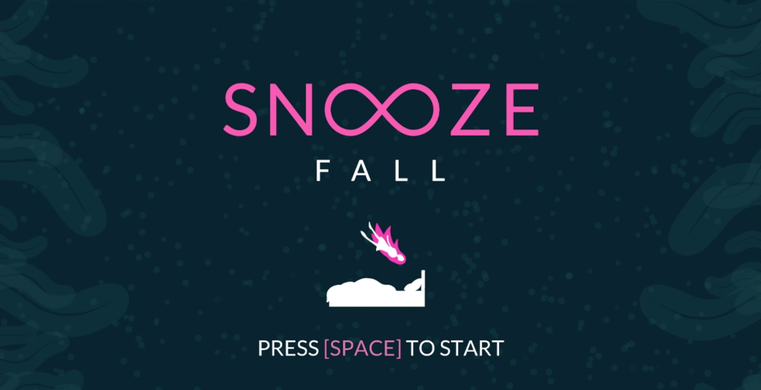 Mängu Snooze Fall illustratsioon: tüdruk lendleb unenäos oma voodi poole 