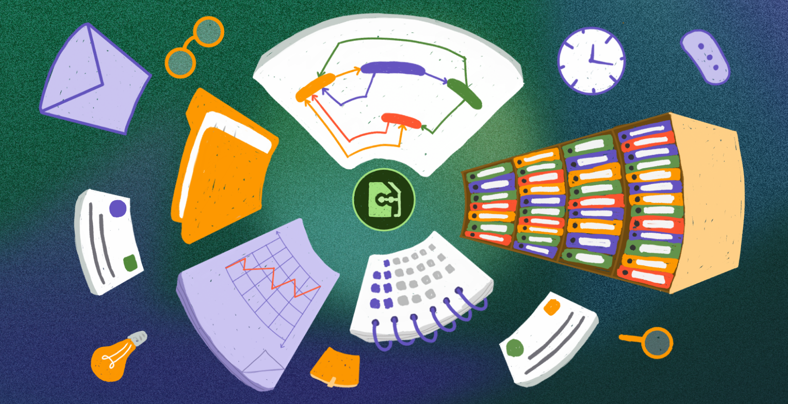 Illustration of documents that are managed centrally with Comala Document Management
