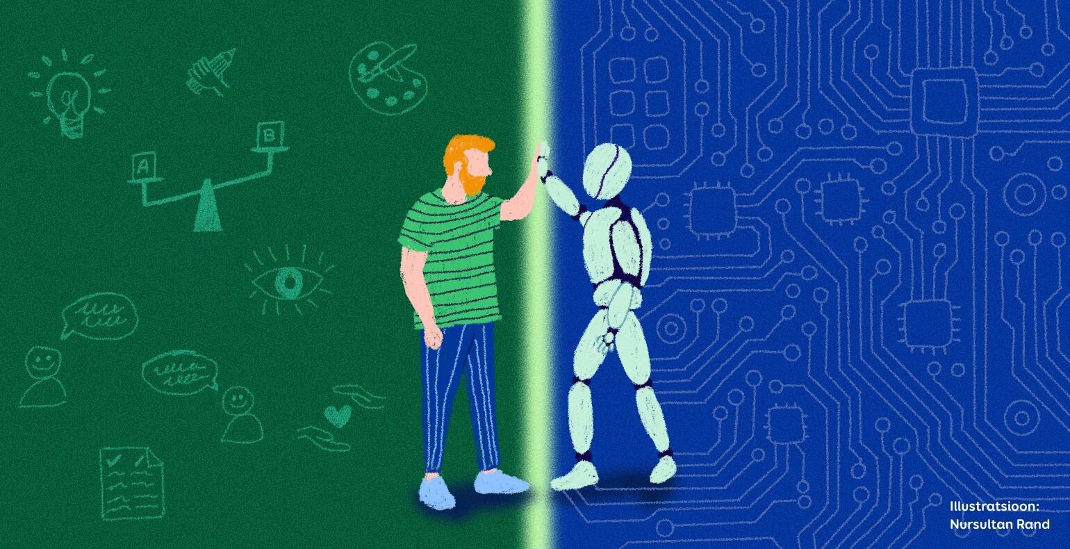 A human and a robot shake hands.