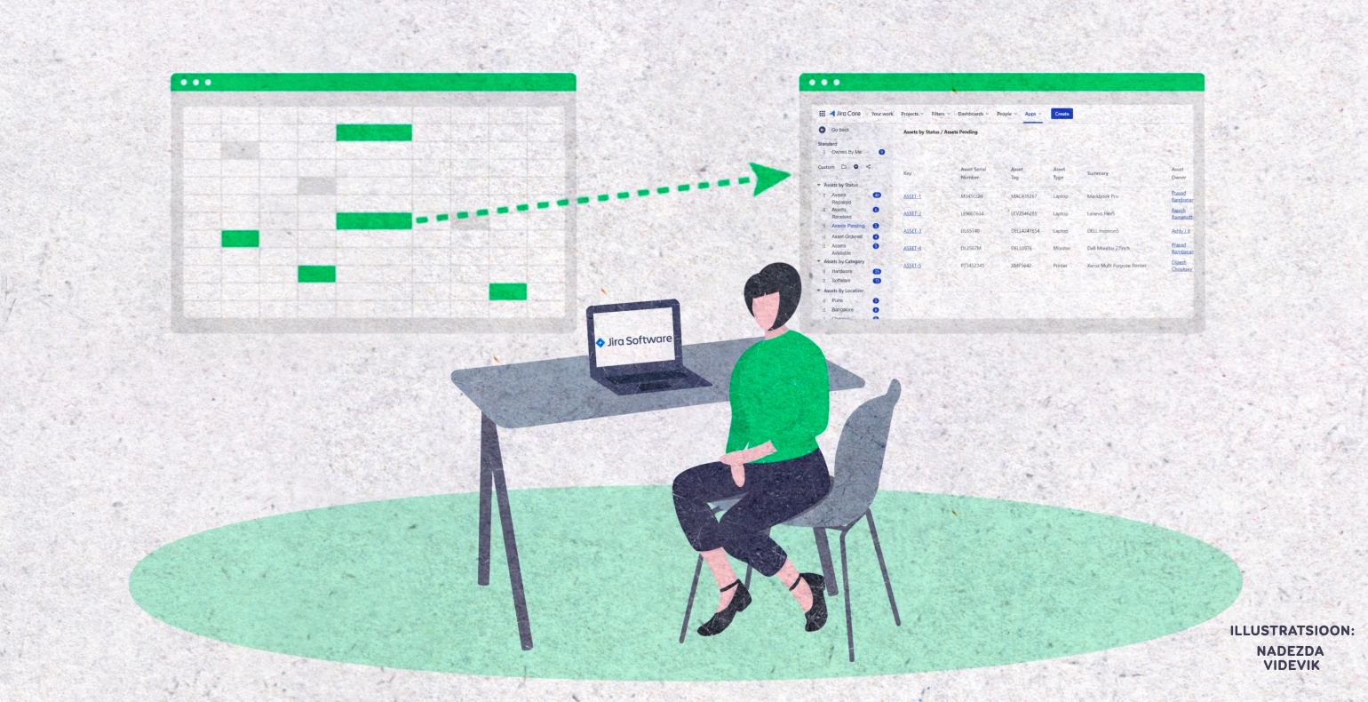 An illustration of a woman behind a table visualizing how to migrate data from Excel to Insight.