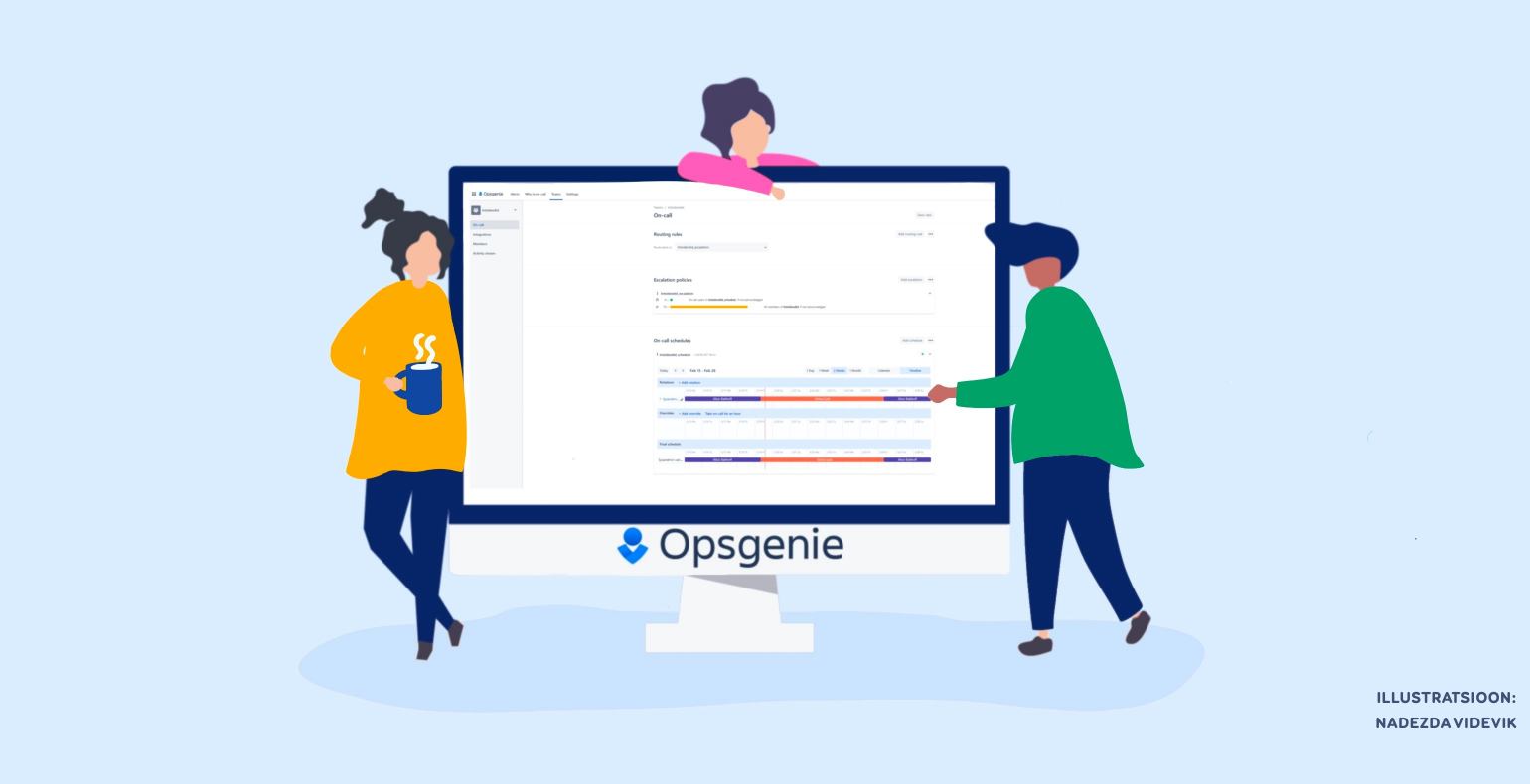 Inimesed vaatavad arvutiekraanil Opsgenie tööriista sisevaadet