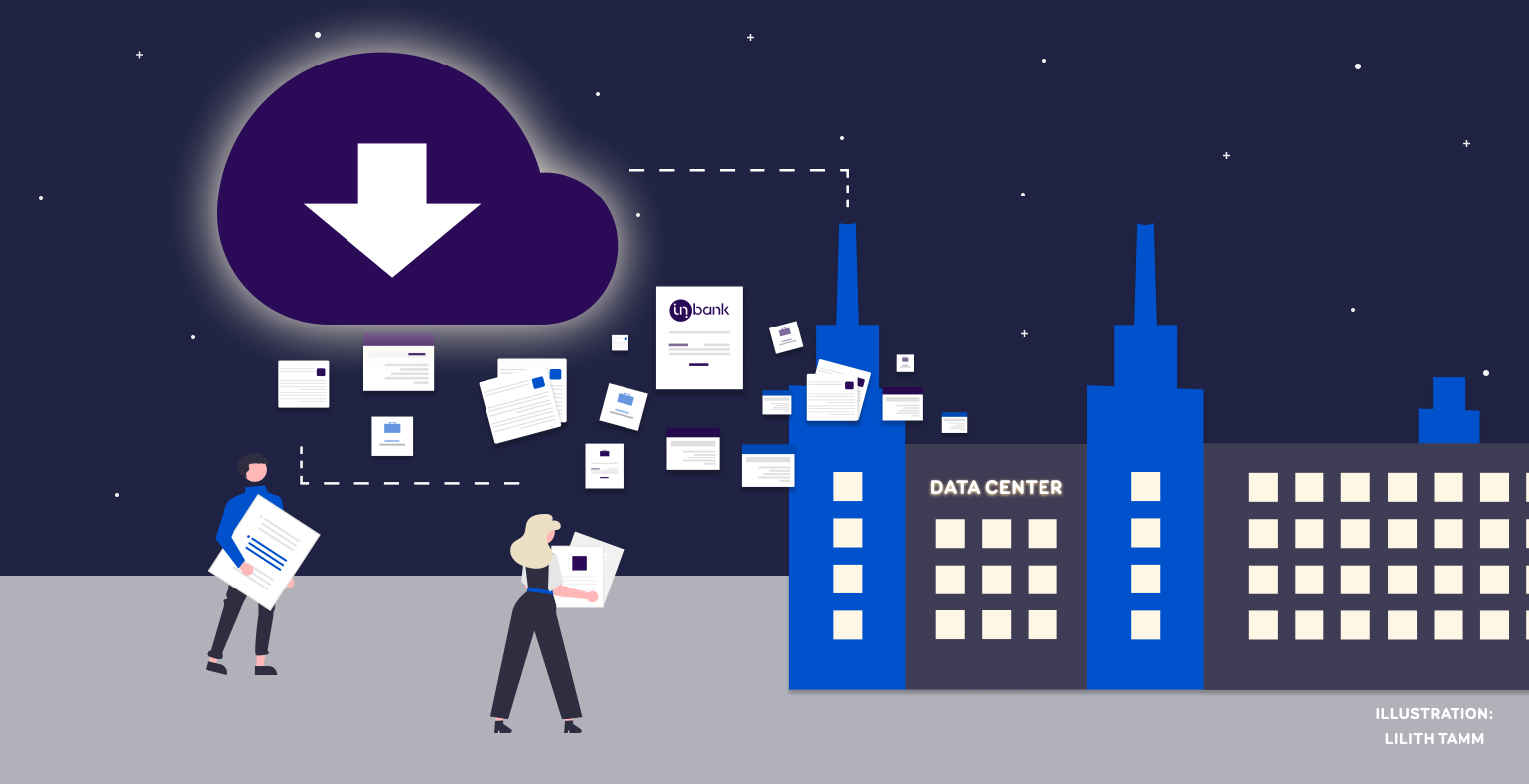 Illustratsioon Inbanki Atlassiani tootekeskkondade kolimisest Cloudist Data Center lahendusele töövälisel ajal 