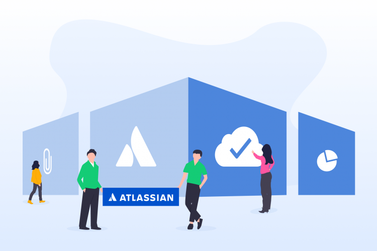 Inimesed Atlassiani logoga elementide ees seismas