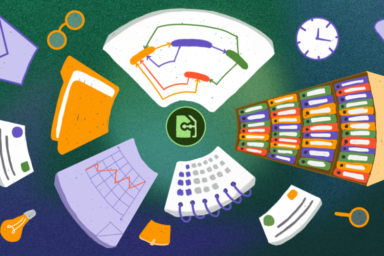 Illustration of documents that are managed centrally with Comala Document Management