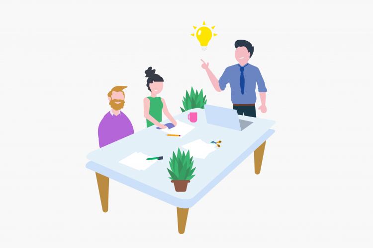 client, designer and developer sitting around the table