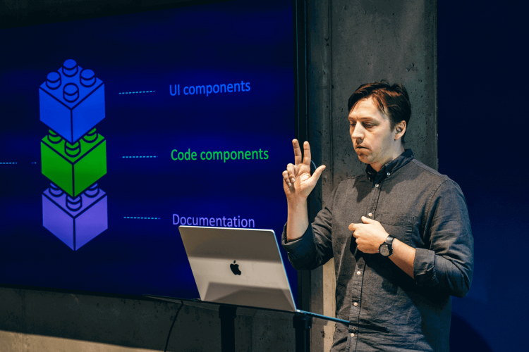 Trinidad Wiseman’s design systems lead Hardi Niilo presenting on screen during the webinar.