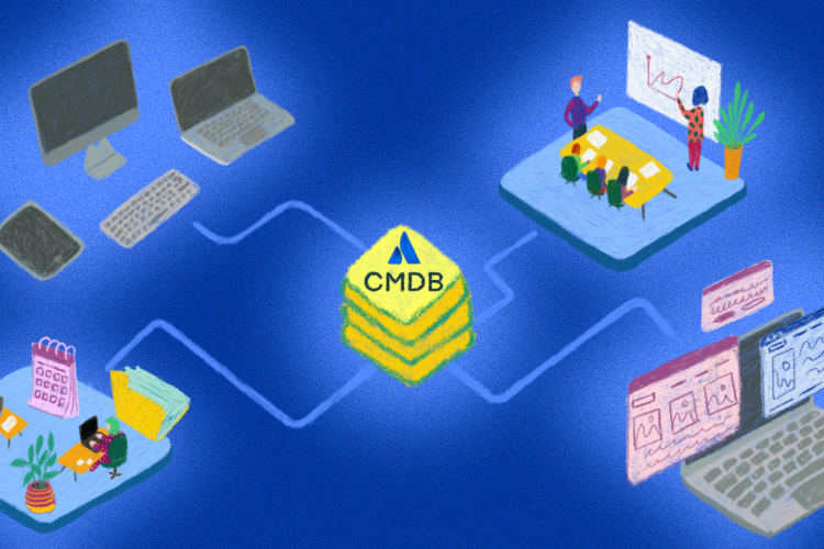 Depiction of a CMDB serving as a central hub connecting assets, services, and teams.