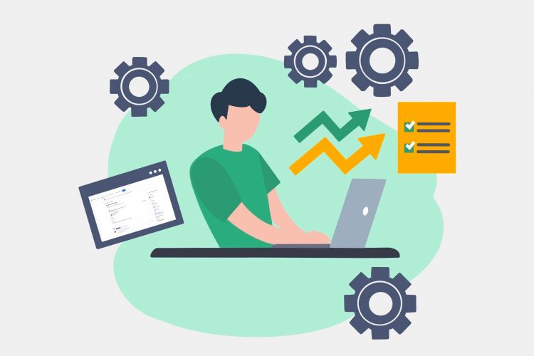 An illustration of a man planning and managing different assets in Insight