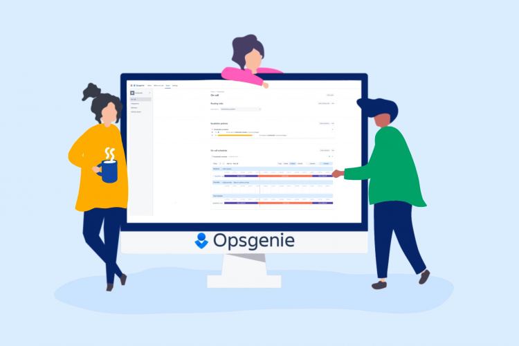 Inimesed vaatavad arvutiekraanil Opsgenie tööriista sisevaadet