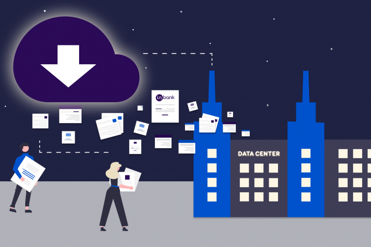 Illustratsioon Inbanki Atlassiani tootekeskkondade kolimisest Cloudist Data Center lahendusele töövälisel ajal 